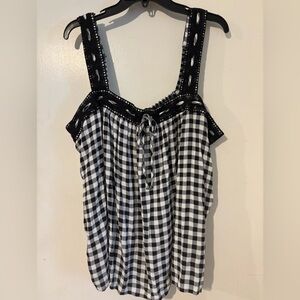 Torrid Black and White Gingham Top with Lace Detail 3X